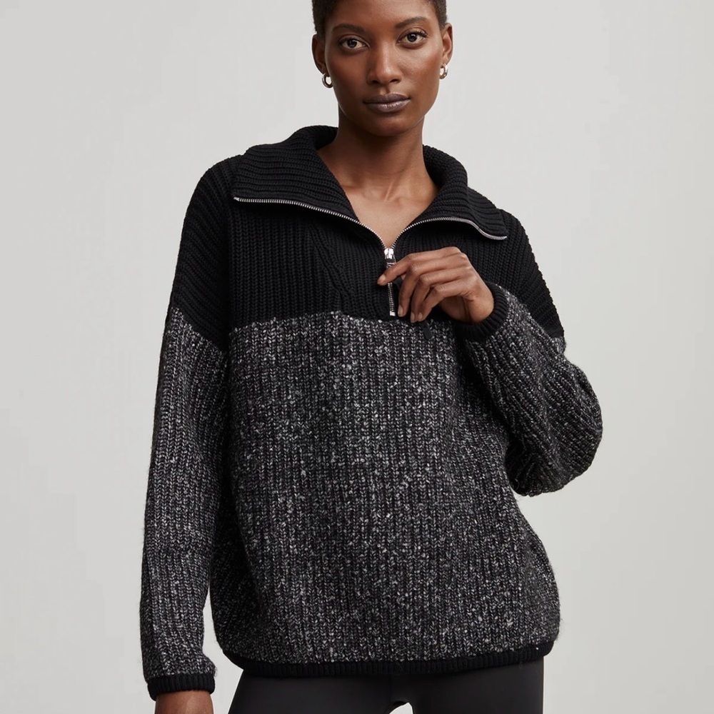 Varley Willard 2.0 Black and Charcoal Marled Half-Zip Sweater Medium NWT